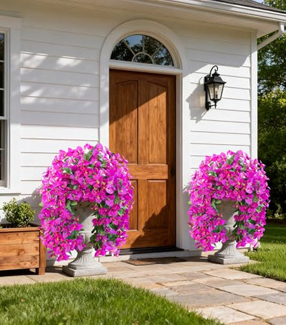 2 PCS Bougainvillea Artificial Hanging Flowers Plants for Outdoors, Purple - color: Purple
