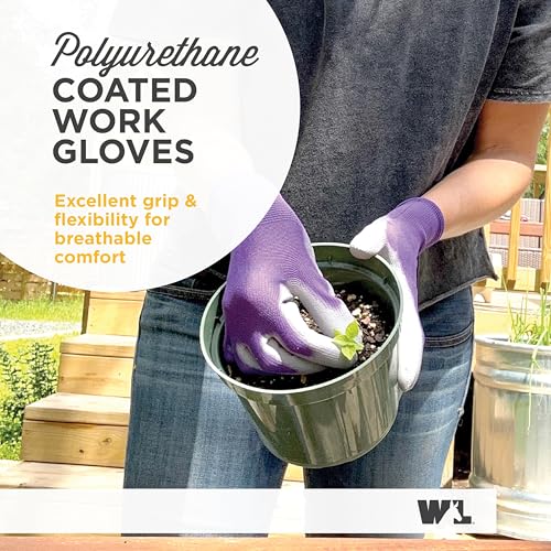 Wells Lamont Gardening Gloves for Women – Breathable Polyester, Seamless Fit – PU-Coated Palm for Grip & Durability - color: Pink/Green/Purple, size: Medium (Pack of 3)