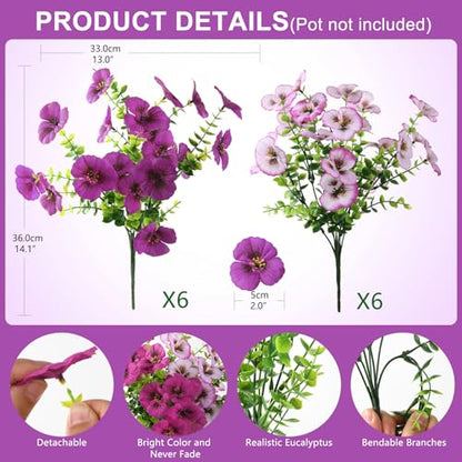 INQCMY Fake Artificial Pansy Flowers Plants for Outdoors UV Resistant - color: Gradient Purple Red