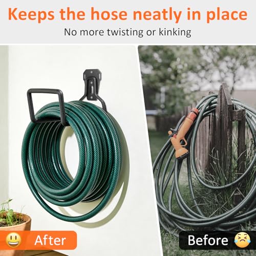 2 Pack Garden Hose Holder - Heavy Duty Metal Hanger Wall Mount, Water Hose Holder for Outside Yard, Water Hose Reel, Garden Storage Hook Rack