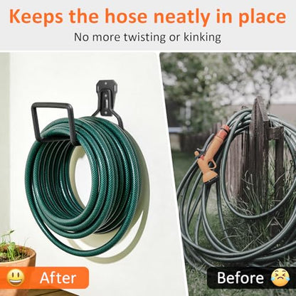 2 Pack Garden Hose Holder - Heavy Duty Metal Hanger Wall Mount, Water Hose Holder for Outside Yard, Water Hose Reel, Garden Storage Hook Rack