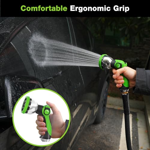 Besiter Garden Hose Nozzle, Hose Sprayer Nozzle with 10 Spray Patterns, Thumb Control On Off Valve, High Pressure Metal Water Hose Nozzle for Car Wash, Plants, Pets & Outdoor Cleaning, Green - color: Green