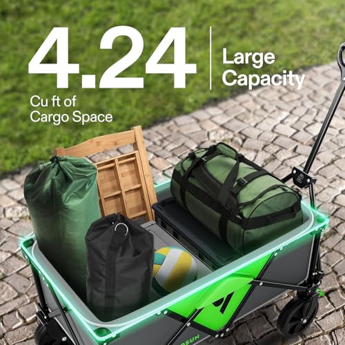VIVOSUN Collapsible Folding Wagon, Outdoor Utility with Silent Universal Wheels, Cup Holders & Side Pockets, Adjustable Handle, for Camping, Garden, Sports, Picnic, Shopping, 220LBS, Grey & Green - style: Regular Style