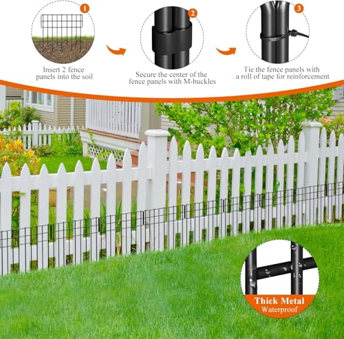 Garden Fence 26.7 FT x 17" H, Decorative Metal Border for Flower Beds - size: 26 Square Panels-26.7 ft (L) x 12.32 in (W)