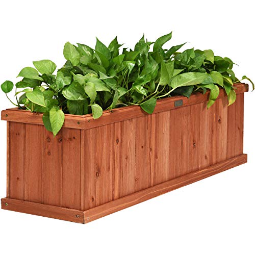 Giantex Raised Garden Bed Flower or Vegetable Planter Window Mounted Plant Box for Garden, Yard Wood Box for Planting, 40"x12"x12" - color: Orange, size: 40"x12"x12"