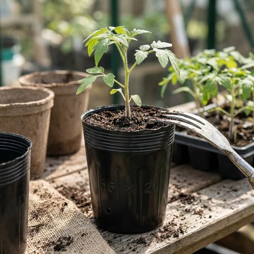100 Pack Tall Tree Pot 5.9'' x 7.8'', Black Plastic Deep Nursery Pots, Soft Deep Seedling Pots for Seed Starting, Plant Starter Cups with Drainage Holes for Flowers, Cuttings & Transplanting - size: 5.9'' X 7.8''
