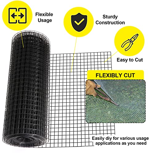 24'' x100' 1inch Hardware Cloth16 Gauge Black Vinyl Coated Welded Fence Mesh for Home and Garden Fence and Home Improvement Project (24'' x 100') - size: 24inchx100ft