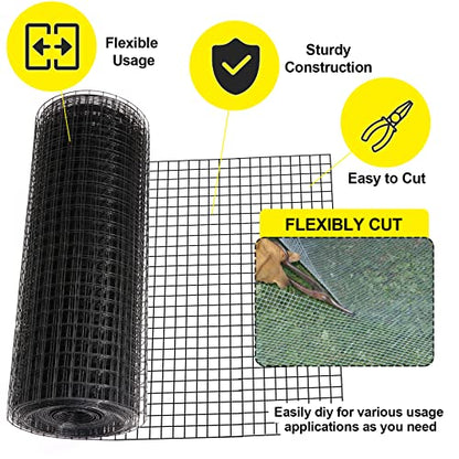 24'' x100' 1inch Hardware Cloth16 Gauge Black Vinyl Coated Welded Fence Mesh for Home and Garden Fence and Home Improvement Project (24'' x 100') - size: 24inchx100ft