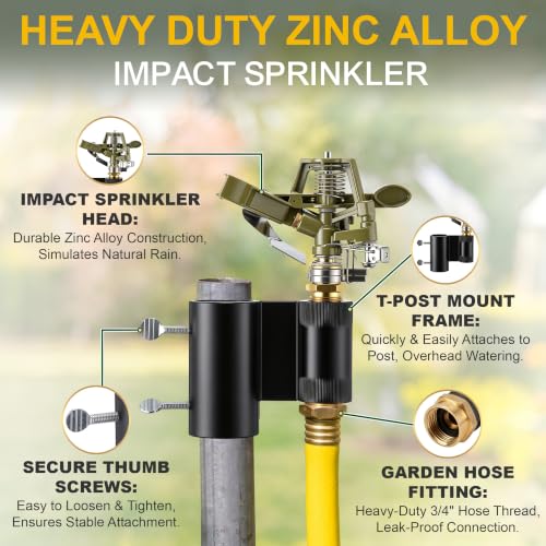 T Post Impact Sprinkler, Zinc Alloy 360°Garden Sprinkler Fit T U Round Post