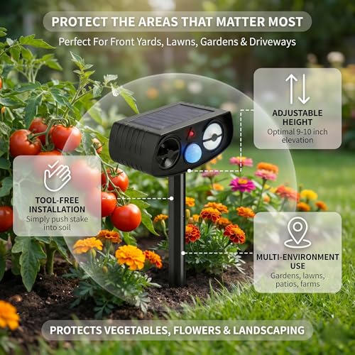 Dog & Cat Solar Ultrasonic Animal Repeller Outdoor, 2 Pack Motion Sensor