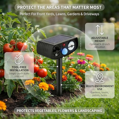 Dog & Cat Solar Ultrasonic Animal Repeller Outdoor, 2 Pack Motion Sensor