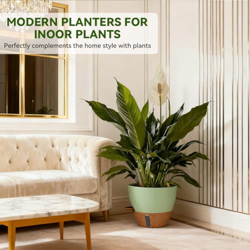 8/9/10 Inch Self Watering Pots, Plastic Flower Pots with Multi Mesh Drainage Holes and Water Level Indicator & Deep Reservoir for Indoor Outdoor Garden Plants and Flowers (Green) - color: Green
