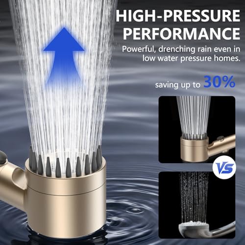 Filtered Shower Head with Handheld, High Pressure Water Flow and Multiple Spray Modes Shower Head with Filter, Power Wash for Hard Water, Showerhead with ON/OFF Switch for Pets Bath (Golden) - color: Golden