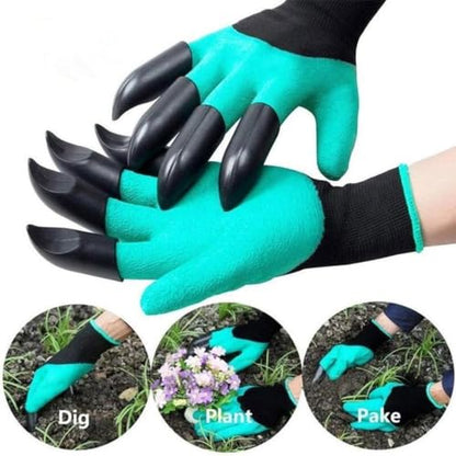 Garden Gloves with Claws for Digging – Heavy Duty Waterproof Gardening Gloves with ABS Plastic Fingertips – One Size Fits Most, Green & Black