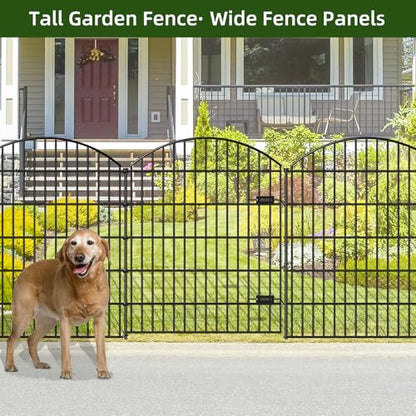 Heavy Duty Metal Garden Fence with Gate 43.2 in x 14.75ft, No-Dig Dog Fence - size: 43.2"Hx14.75ft (Heavy Duty With Gate)