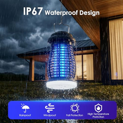 Bug Zapper Outdoor & Indoor,Cordless Portable Mosquito Zapper with Rechargeable 4800mAh Battery & Auto On/Off,Mosquito Repellent Outdoor Patio,Electric Fly Trap for Camping,Kitchen,Backyard,Patio