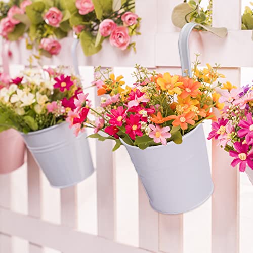 KINGLAKE Flower Pots,10 Pcs Metal Iron Hanging Flower Plant Pots Balcony Garden Plant Planter Baskets Fence Bucket Pot 4'' Flower Holders with Detachable Hook White - color: White, size: 4 Inch