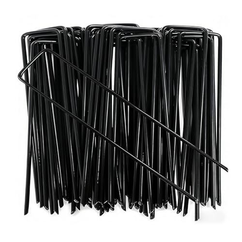 25-Pack 6 Inch 11 Gauge Black Galvanized Landscape Staples U-Shaped Anti-Rust Ground Garden Stakes Pins for Weed Barrier, Irrigation Tubing, Lawn & Tent - color: black, size: 6in