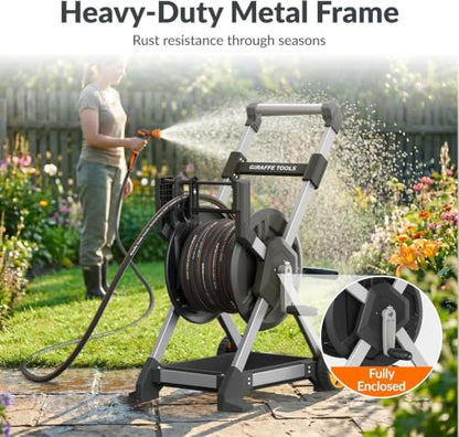 Giraffe Tools Garden Hose Reel Cart,125FT 5/8" Hose Capacity with Storage Basket