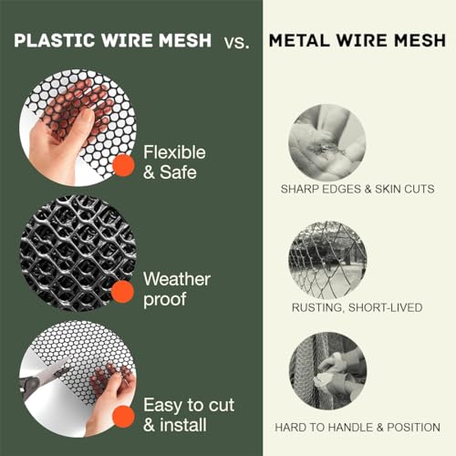 Plastic Chicken Wire Fencing 12'' x 10ft Black Chicken Wire Mesh Fence Poultry Netting for Crafts, Plastic Garden Fencing, Floral Chicken Wire