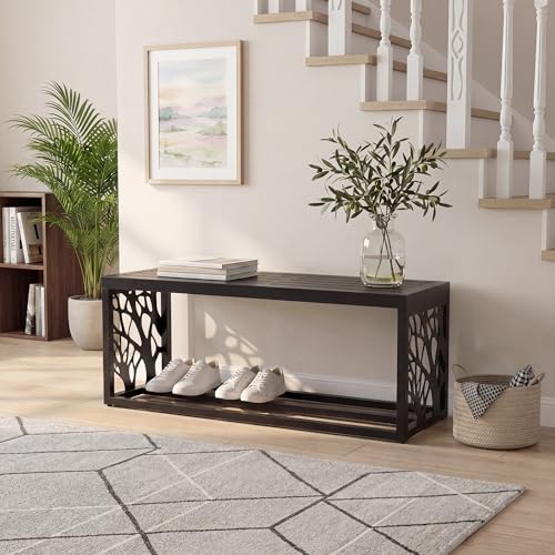 37" Outdoor Storage Bench, HDPE Seat, Steel Frame, Tree - style: small - Tree of Life