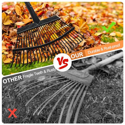 Rake for Leaves, 25 Metal Tines Wide Leaf Rake, 60'' Leaf Rakes for Lawns with Adjustable Steel Handle for Camping Flower Beds Mulch Shrub, Black - style: 25 Tines Rake