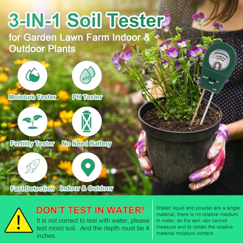 Adoric Soil Moisture Meter, 3-in-1 Soil pH, Moisture & Fertility Meter Soil Tester for Plants Battery-Free Garden Tool for Indoor & Outdoor Use, Accurate & Fast Response Soil Kit for Home Farm & Lawn