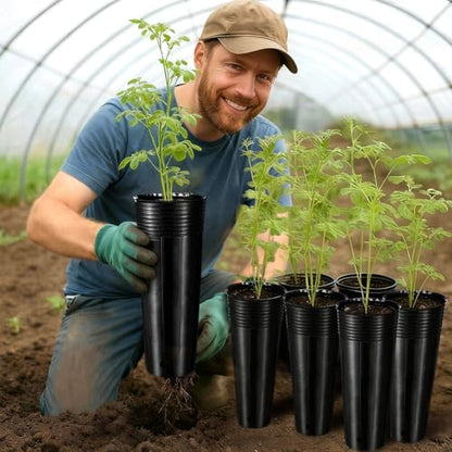 100 Pack Tall Tree Pot 11.8'' x 4.7'', Black Plastic Deep Nursery Pots, Soft Deep Seedling Pots for Seed Starting, Plant Starter Cups with Drainage Holes for Flowers, Cutting & Transplanting - size: 11.8'' X 4.7''