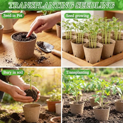 120 Pcs Round Peat Pots 2.4"+3.14"+4" Plant Starter Nursery Pot with Drainage Holes Garden Germination Seedling Pots with 120 Plant Labels for Indoor Outdoor Gardens - size: 2.4 + 3.14 + 4 Inch