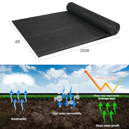 Jevrench 5 oz Heavy Duty Weed Barrier Landscape Fabric, 6 x 250 ft - size: 5oz - 6ft x 250ft