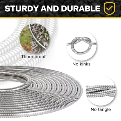 2024 Metal Garden Hose 75ft Heavy Duty Stainless Steel Water Hose with Sprayer & Metal Fittings Flexible Lightweight Hose Puncture Proof Hose for Yard, Outdoors, Rv - size: 75 FT