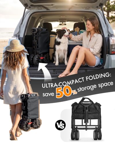 PORTAL Folding Wagon Black, All-Terrain, Beach Camping Garden Grocery - color: Black, size: 200L with Brake