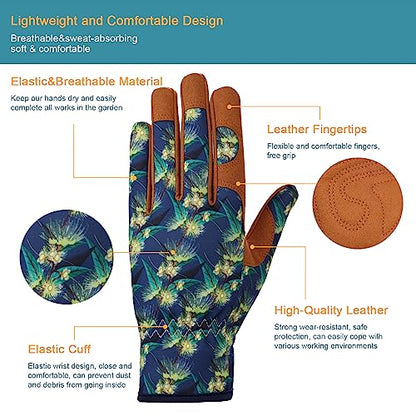 Bamllum Gardening Gloves for Women, Leather Garden Gloves - color: Putaohua