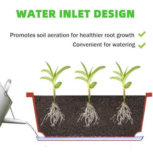 7 Pack Window Box Planter, 17 Inches Plastic Flower Vegetable Planters Boxes with Drainage Holes and Trays Rectangular Flower Pots for Indoor Outdoor Garden, Patio, Home Decor (7, Brick RED)