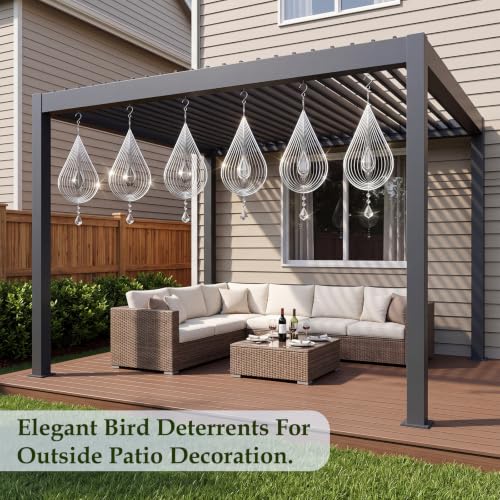 4 PCS 19" 3D Hanging Wind Spinners Water Droplets Stainless Steel Double Sided Hanging Decor for Outdoor and Gardens, Bird Devices Deterrent to Scare Birds Away from Yard Patio Farm