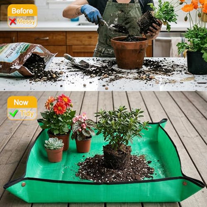 30"x30" Green Thickened Repotting Mat for Plant Transplanting, Waterproof Tray for Potting Soil Mess Control, Portable Gardening Mat, Best Gift for Gardeners
