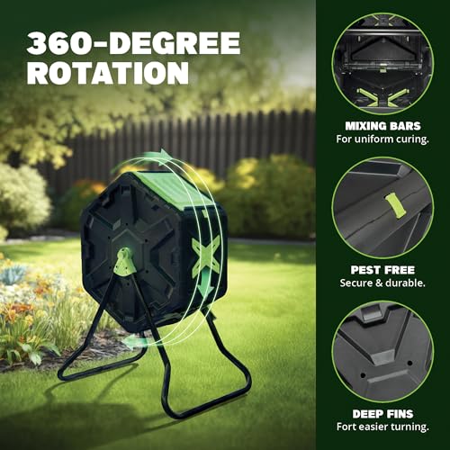 Simply Bio 21 Gallon Outdoor Compost Tumbler Bin – BPA-Free, Rotating Composting Bin for Garden, Yard, and Kitchen Waste, Fast Soil Creation, Weather-Resistant Outdoor Composter with Glove - size: 22-Gallon