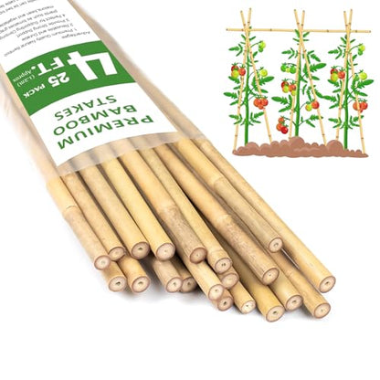 Plant Stakes 4FT, Natural Bamboo Stakes, 25Pcs Sturdy Bamboos Garden Stakes - size: 48 inches, 25 pack