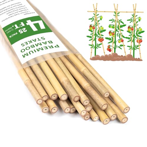 Plant Stakes 4FT, Natural Bamboo Stakes, 25Pcs Sturdy Bamboos Garden Stakes - size: 48 inches, 25 pack