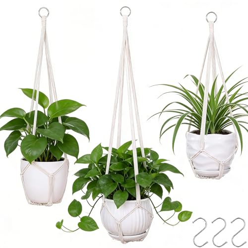 YIBOT 3 Pack Macrame Plant Hanger Indoor Hanging Planter for Plants Holder - color: Ivory, size: 35+29+23Inch