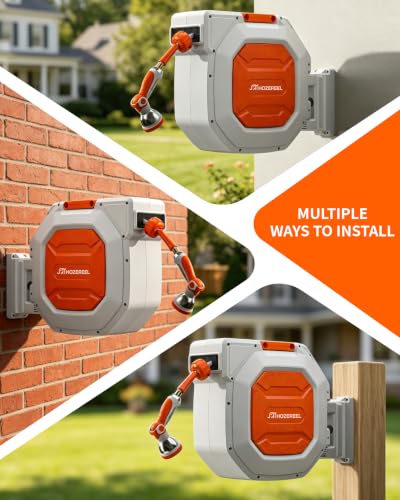 Heavy Duty Retractable Garden Hose Reel 5/8 inch x 100ft Wall Mounted - color: White Orange, size: 5/8"*100FT