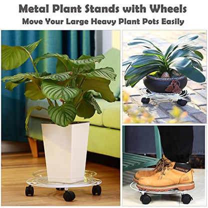 5 Packs Metal Plant Caddy with Locking Wheels 11.8 Inches Heavy-duty Wrought Iron Rolling Plant Stands with Casters Plant Dolly Plant Roller Base for Indoor and Outdoor Plant Pot Movers Saucers White - color: White