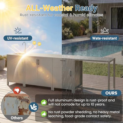 Wisteria Lane Outdoor Storage Cabinet with Stainless Steel Sink, Aluminum Modular Outdoor Kitchen, All Weather Kitchen Island with Storage and Drawers for BBQ, Porch, Backyard - size: Sink Cabinete + Single Drawer Cabinet