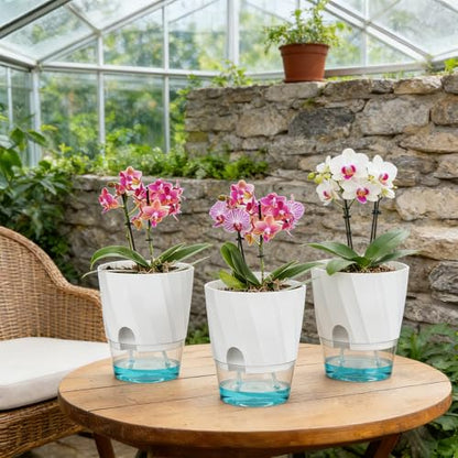 KIMCHOMERSE Self Watering Plant Pots, 6 Inch Indoor Plant Pots 6 Pack - color: White, size: 6 Inch Set of 6