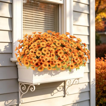 Fake Mums Artificial Fall Flowers for Outdoors Silk Daisy Bulk - color: Orange