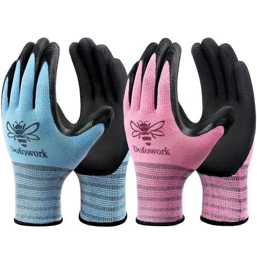 DOFOWORK Gardening Gloves - 6 Pair Gardening Gloves for Women/Men with Grip - color: Blue & Pink, Large