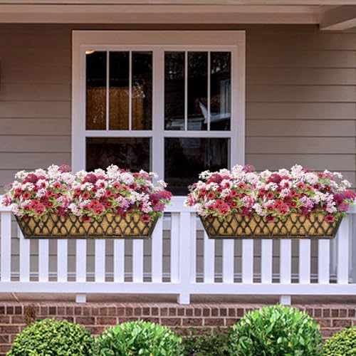 4 Pack 30 Inch Window Boxes Planters Railing Planter Box with Adjustable Brackets for Porch Fence Patio Balcony Hanging Flower Baskets with Coco Liners for Outdoor Garden Decor - Bronze - color: Bronze, size: 30 Inch - 4 Pack