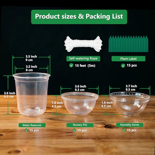 ORIMERC 15 Set Nursery Pots with Humidity Dome, Clear Nursery Pots with Drainage, Self Watering Small Plant Pots, Seedling Pots for Plants, Seed Starter Pots for Planting Vegetables Fruit (Thick)
