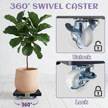 7-15 in Rolling Plant Caddy with Wheels for Indoor Outdoor Pots Black Patio