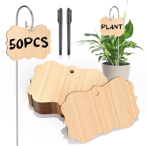 CroBlissful 50pcs Bamboo Plant Labels Plant Tags Garden Signs Markers with Stainless Steel Stake and Pen Decorative Wood Garden Labels Plant Sign Tags for Flowers Vegetables Herbs Potted Plants Seed